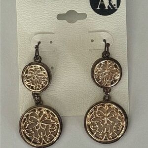 New A&J Gold and Black Double Circle Dangle Earrings